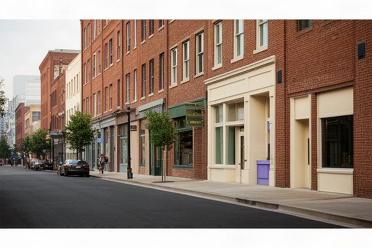 Brick commercial buildings and the Broadway streetscape near a Nashville legal office